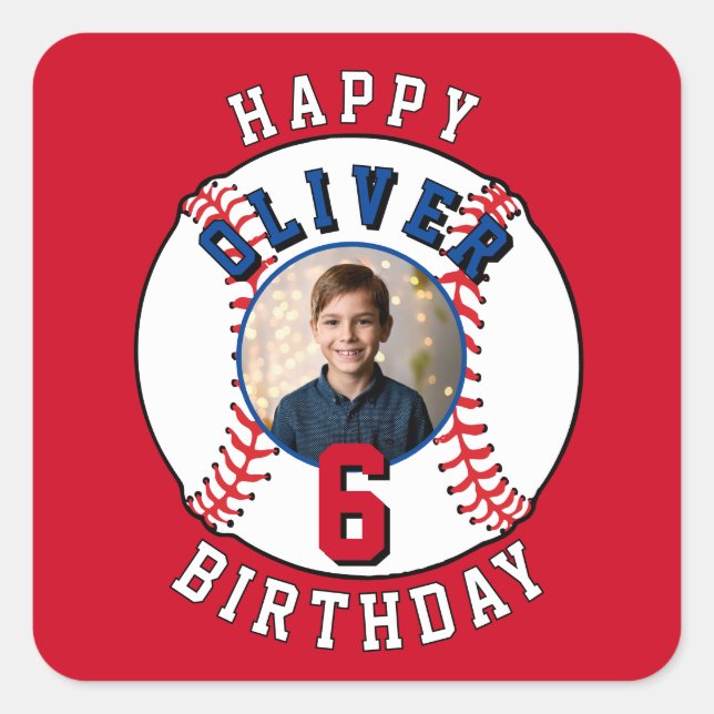 Sticker Carré Baseball Ball Kids Photo Anniversaire (Devant)