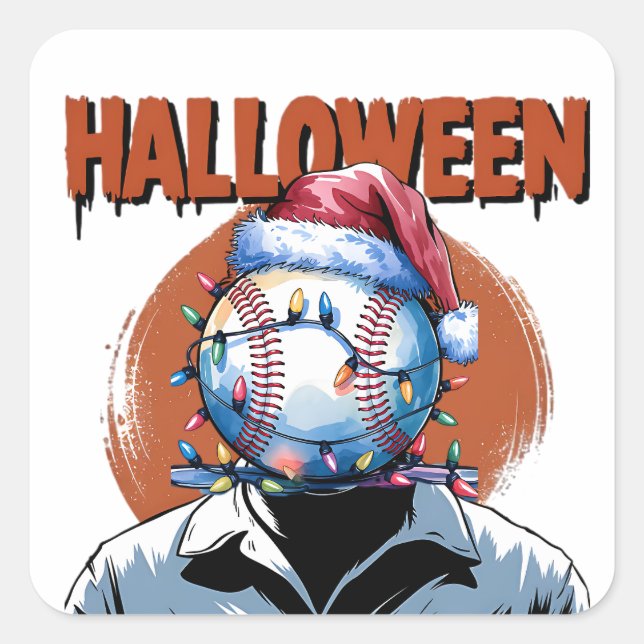 Sticker Carré Baseball festif : Halloween se rencontre Noël (Devant)
