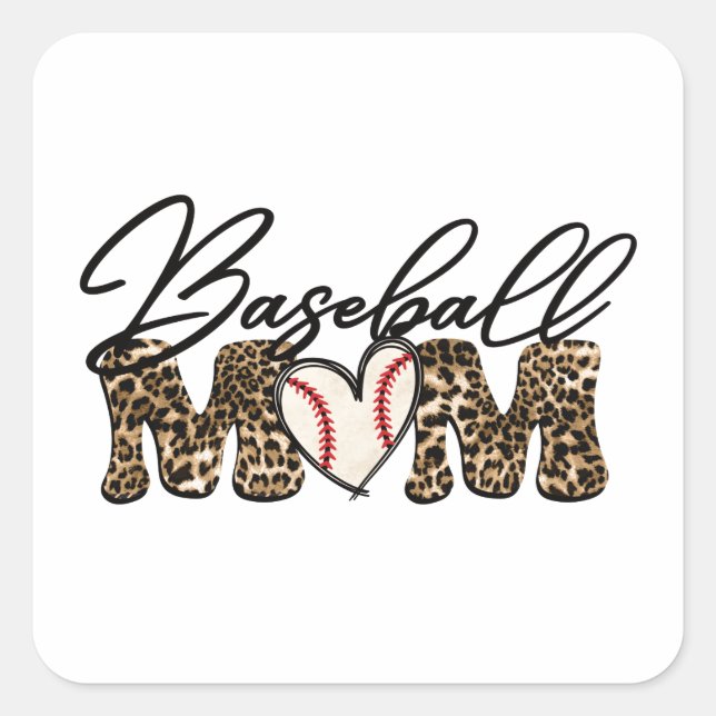 Sticker Carré Baseball Maman Leopard Design (Devant)