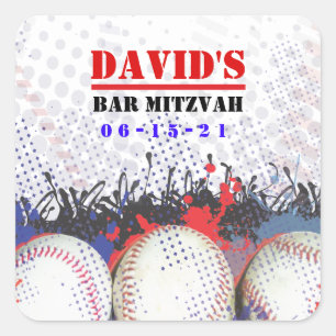Sticker Carré BASEBALL SPLATTER Bar Mitzvah Reprendre Accueil Ta