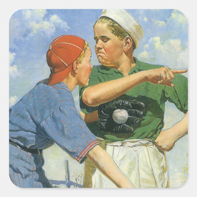 Sticker Carré Baseball vintage, Enfants, Garçons Jouant Sports (Devant)