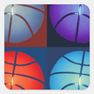 Sticker Carré Basket-ball Art Pop Quatre Couleurs