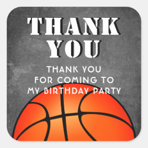 Sticker Carré Basket-ball Balle Chalkboard Anniversaire Merci