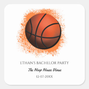 Sticker Carré Basket-ball / fête d'anniversaire Orange White