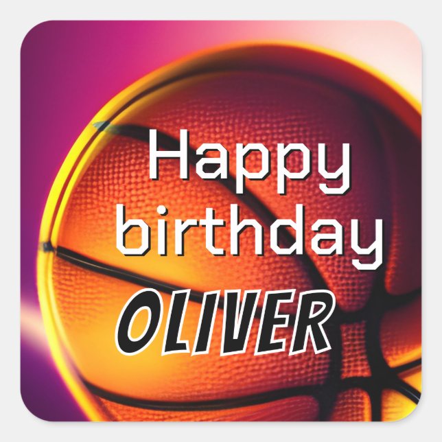 Sticker Carré Basket-ball moderne Sports Joyeux anniversaire (Devant)