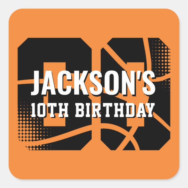 Sticker Carré Basket-ball Orange Noir fête d'anniversaire (Devant)