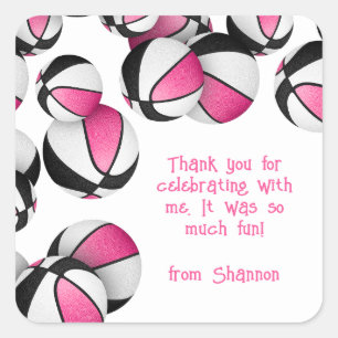 Sticker Carré basket noir rose filles sports fête d'anniversaire