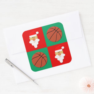 Sticker Carré Basket & Santa Clause Enveloppement cadeau de Noël