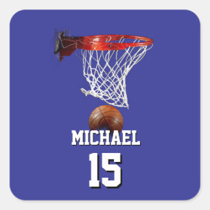 Sticker Carré Basketball Ajoutez Votre Nom & Numéro Pop Art