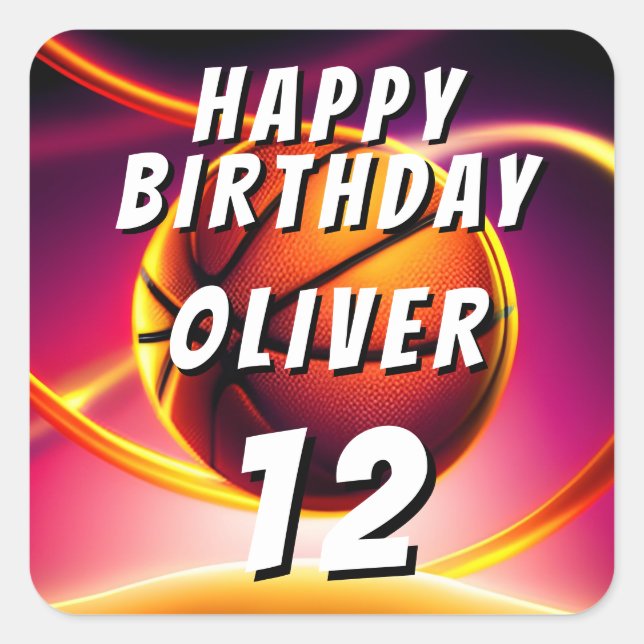 Sticker Carré Basketball Ball Vivid Sports heureux Anniversaire (Devant)