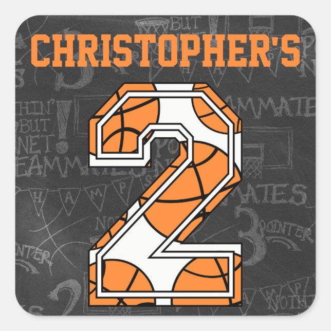Sticker Carré Basketball Chalkboard 2e anniversaire (Devant)