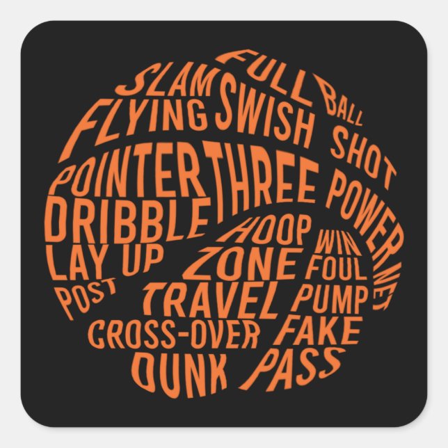 Sticker Carré Basketball Motivation Mot Cloud Art (Devant)