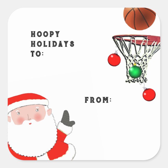 Sticker Carré Basketball Noël Tags cadeaux (Devant)