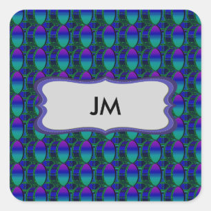 Sticker Carré Basse Tambour des nuances de Motif bleu Monogramme