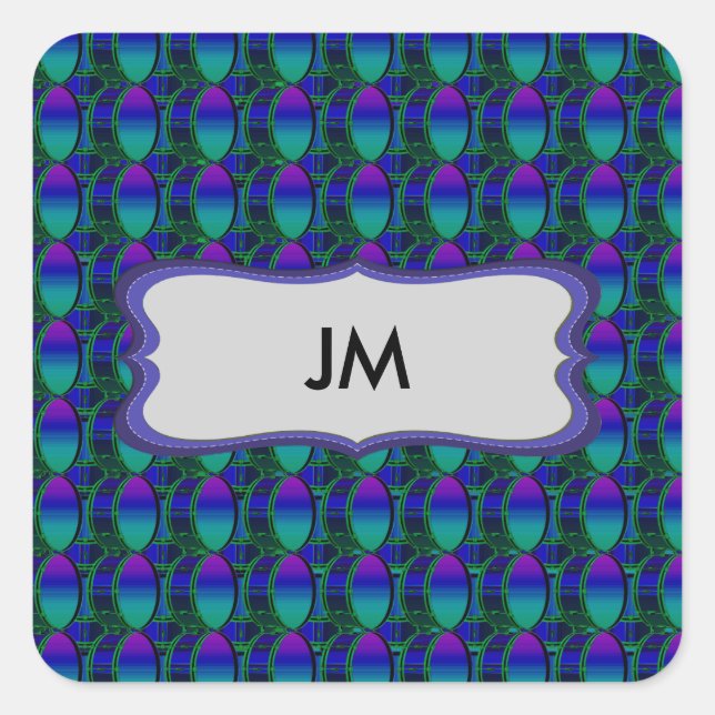 Sticker Carré Basse Tambour des nuances de Motif bleu Monogramme (Devant)
