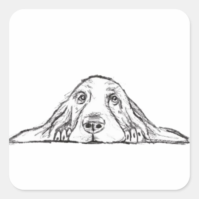 Sticker Carré basset blanc (Devant)
