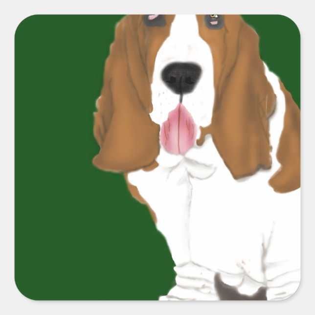 Sticker Carré Basset Hound (Devant)