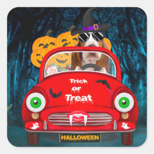 Sticker Carré Basset Hound Chien Conduite Voiture Effrayant Hall