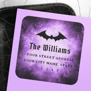 Sticker Carré Bat Halloween noir pourpre grunge adresse de retou