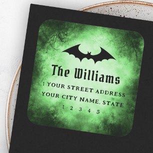 Sticker Carré Bat Halloween noir vert grunge adresse de retour