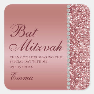 Sticker Carré Bât Mitzvah Rose Gold Pailleté