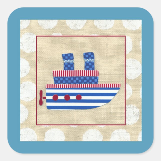 Sticker Carré Bateau à vapeur avec hélice et cheminées bleues (Devant)