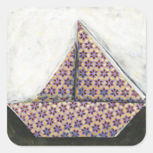 Sticker Carré Bateau à voile Origami sur papier design Star