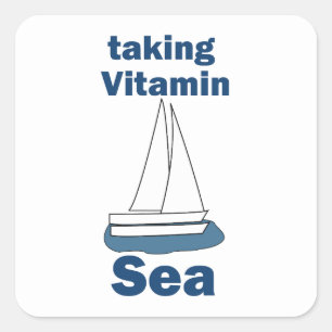Sticker Carré Bateau à voile Vitamine Mer Citation nautique drôl