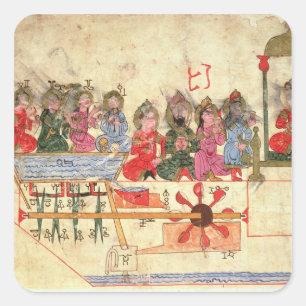 Sticker Carré Bateau avec des automates, illustration