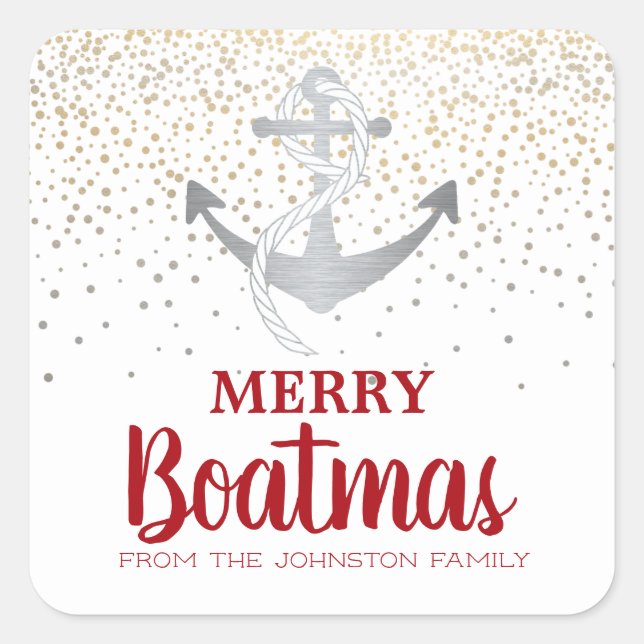 Sticker Carré Bateau de Noël Ancres nautiques (Devant)
