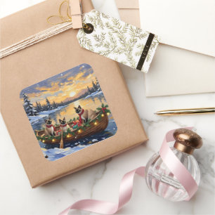 Sticker Carré Bateau de Noël de chat siamois pour les fêtes