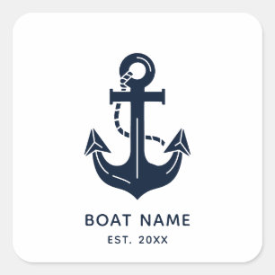 Sticker Carré Bateau Nom Bleu Marine Naudique Ancre