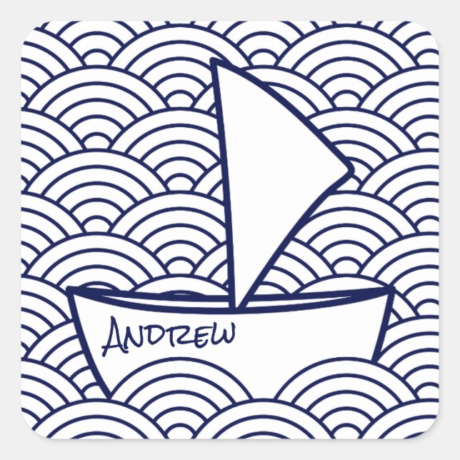 Sticker Carré Bateau sur Vagues (Devant)