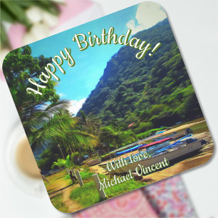 Sticker Carré Bateaux de Mismaloya sur la rivière Anniversaire 0