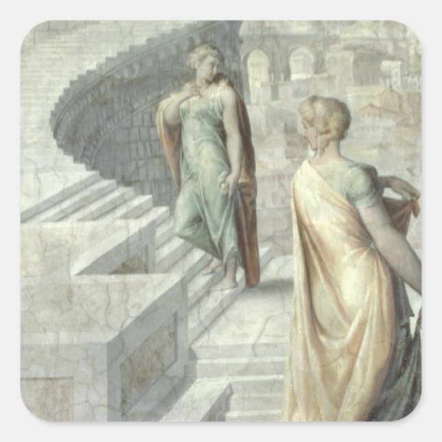 Sticker Carré Bathsheba Visite David, c.1553 (Devant)