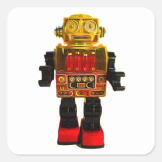 STICKER CARRÉ BÂTIMENT ROBOT RETRO.