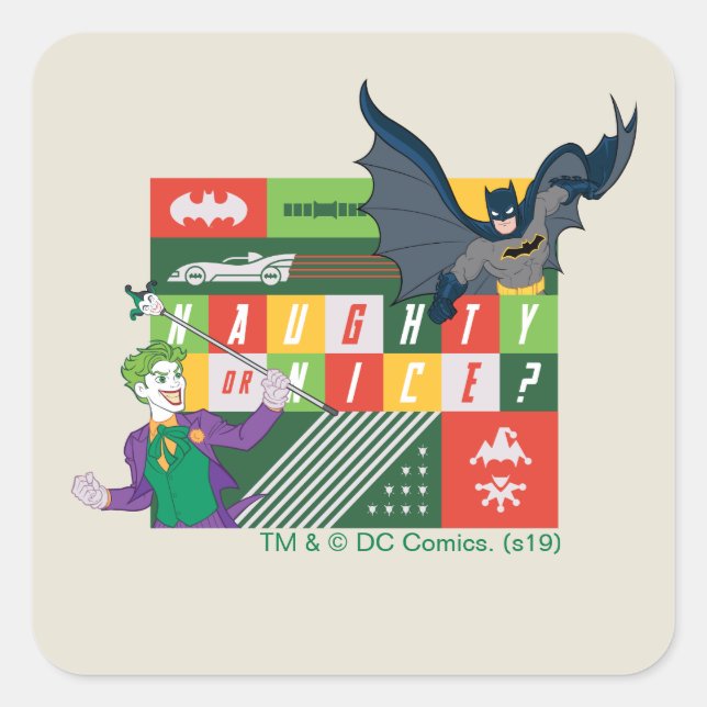 Sticker Carré Batman contre Joker "Naughty or Nice" (Devant)