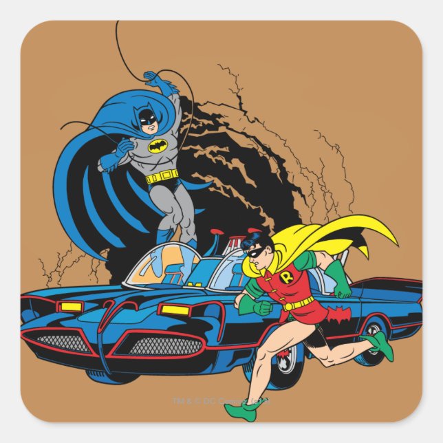 Sticker Carré Batman Et Robin Dans Batcave (Devant)