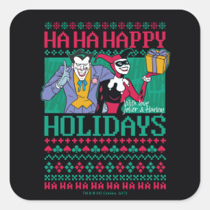 Sticker Carré Batman Joyeuses fêtes Joker & Harley Quinn