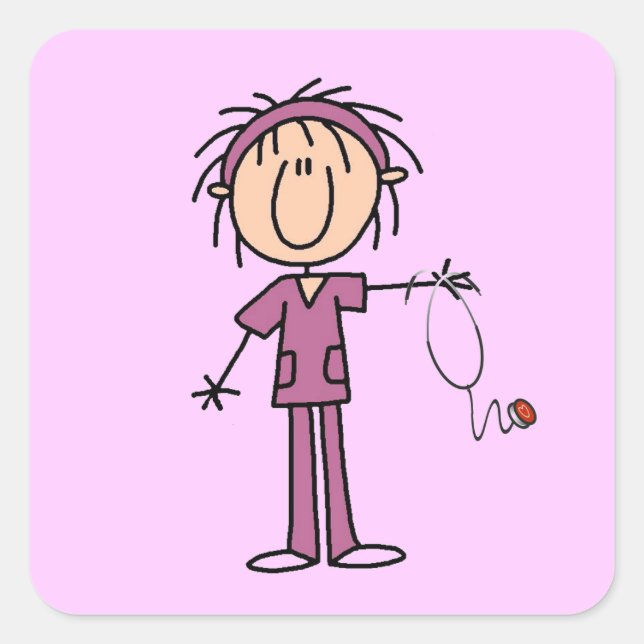 Sticker Carré Bâton blanc pour femmes Figure Infirmière T-shirts (Devant)