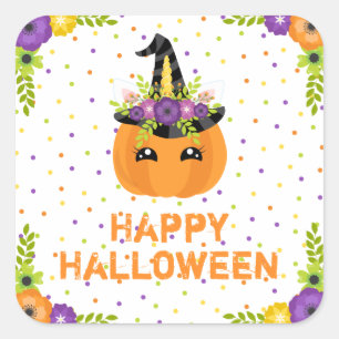 Sticker Carré Bâton Carré blanc Halloween Happy Citrouille de la