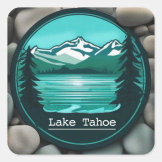 Sticker Carré Bâton du lac Tahoe et de rocher