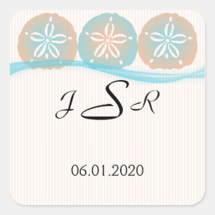 Sticker Carré Bâton Monogramme de plage de pêche et de sable ble