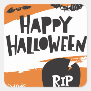 Sticker Carré Bats mignons Grave Halloween heureux