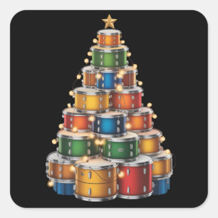 Sticker Carré Batteur de l'arbre de Noël Drumms Xmas