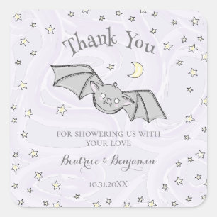 Sticker Carré Batty, étoiles et lunes Éffrayant mignon Merci