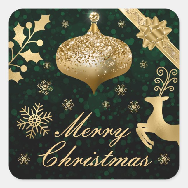 Sticker Carré Bauble de Noël Gold Foil et ruban (Devant)