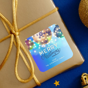 Sticker Carré Baubles de Noël Bleu Jumelé à cordes