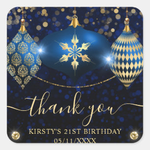 Sticker Carré Baubles de Noël Royal Blue et Gold