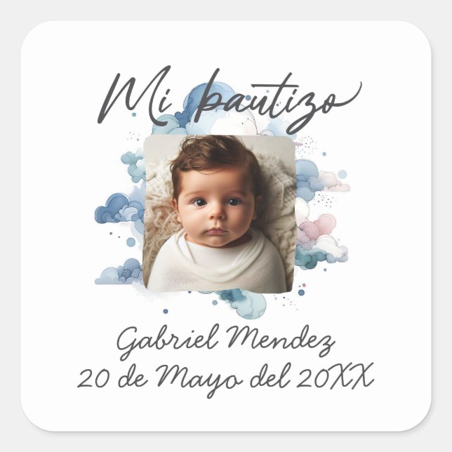 Sticker Carré Bautizo con foto Espagnol Aquarelle (Devant)